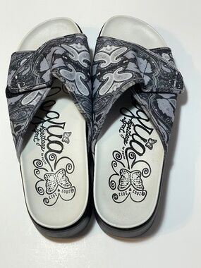 Alegria Platform Slide Sandals Black White Women's 10